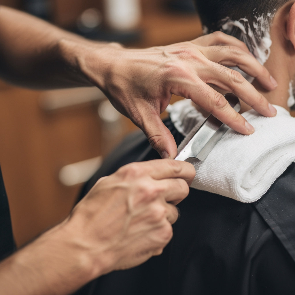 State St Barber Santa Barbara barber performing a precise haircut for a client in our Santa Barbara shop
